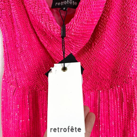 NWT Retrofête Jill Cowl Neck Sequin Mini Slip Dress Ultra Pink Size Small - Picture 6 of 8